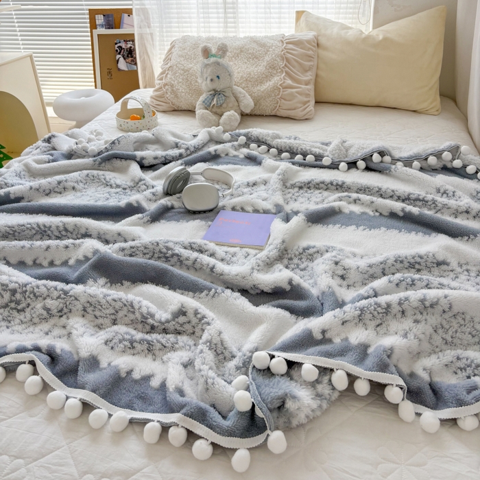 91家纺网 家纺一手货源 找家纺 潮邦创意家居 【标准250G】阳离子双色提花星绒梦语小球毯可供跨境电商可压缩 星绒梦语烟灰