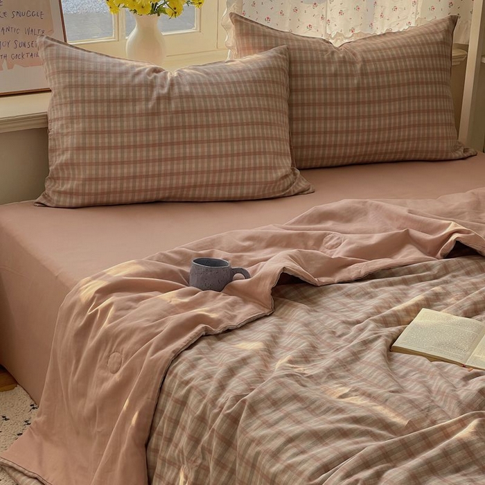 91家纺网 家纺一手货源 找家纺 繁花家居 2025新款AA版水洗棉超软夏被直播热款 烟雾粉