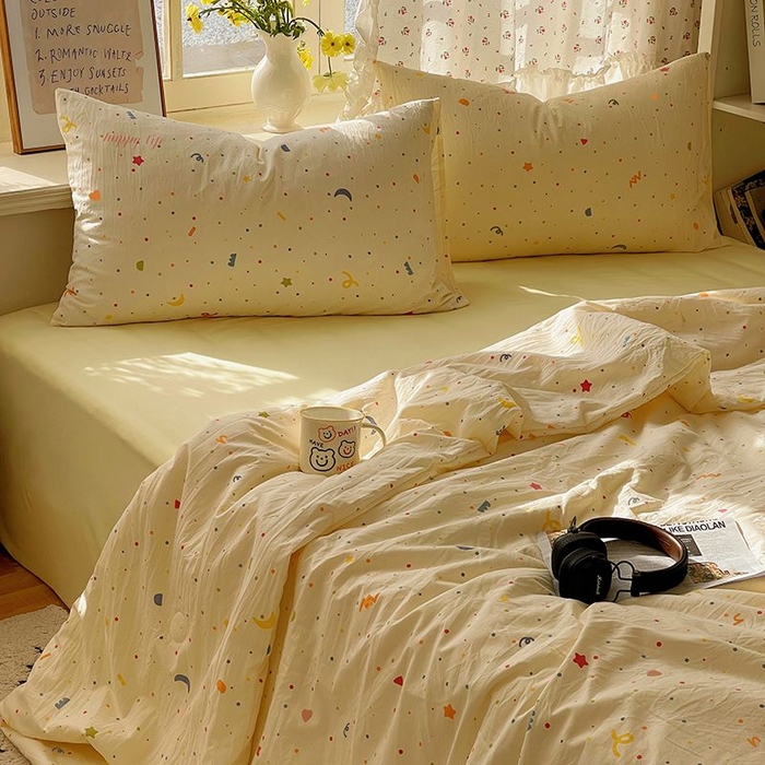 繁花家居 2025新款AA版水洗棉超软夏被直播热款 点点月牙