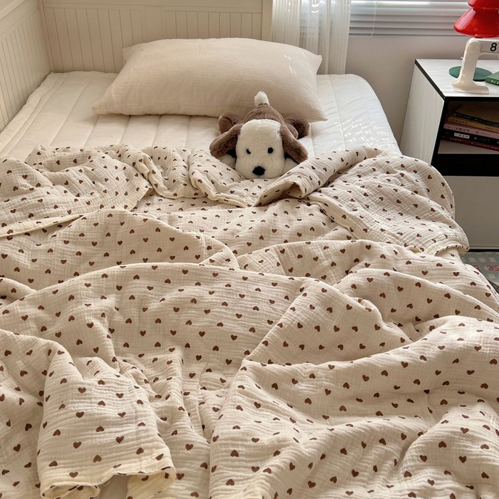 91家纺网 家纺一手货源 找家纺 繁花家居 2025新款AA版水洗棉超软夏被直播热款 爱心咖