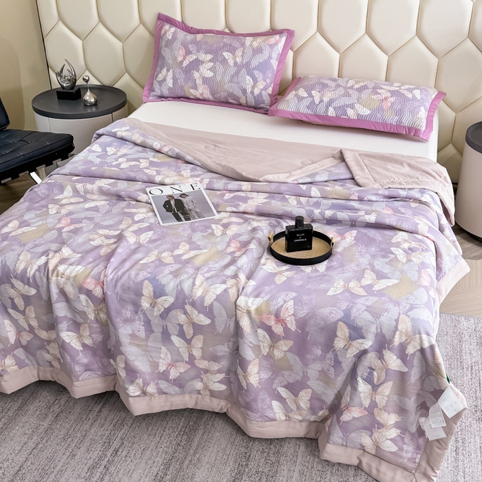 91家纺网 家纺一手货源 找家纺 晨晨家纺 2025新款A类印花莱赛尔天丝软席夏被夏凉被空调被 梦蝶