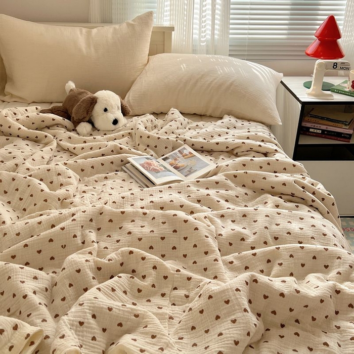 91家纺网 家纺一手货源 找家纺 繁花家居 2025新款AA版水洗棉超软夏被直播热款 爱心咖