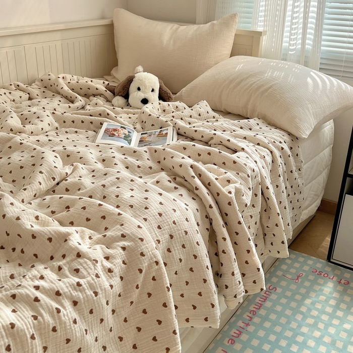 91家纺网 家纺一手货源 找家纺 繁花家居 2025新款AA版水洗棉超软夏被直播热款 爱心咖