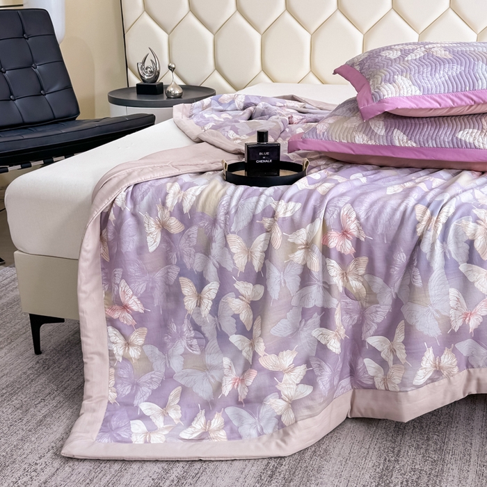 91家纺网 家纺一手货源 找家纺 晨晨家纺 2025新款A类印花莱赛尔天丝软席夏被夏凉被空调被 梦蝶