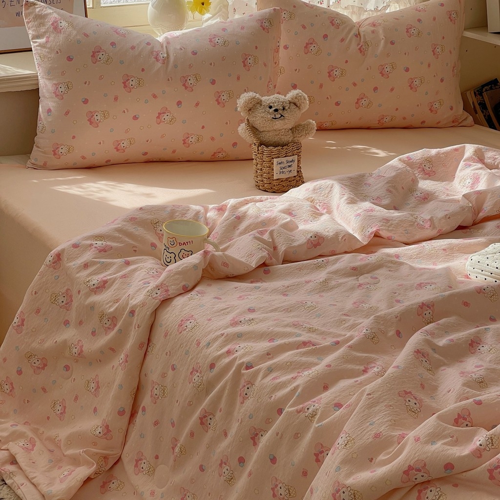 繁花家居 2025新款AA版水洗棉超软夏被直播热款 卡哇伊小美