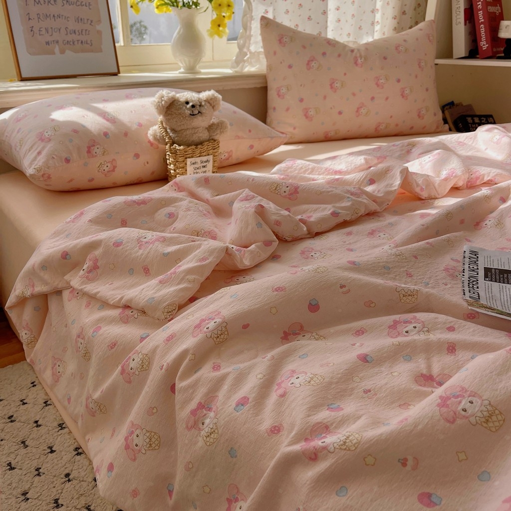 91家纺网 家纺一手货源 找家纺 繁花家居 2025新款AA版水洗棉超软夏被直播热款 卡哇伊小美