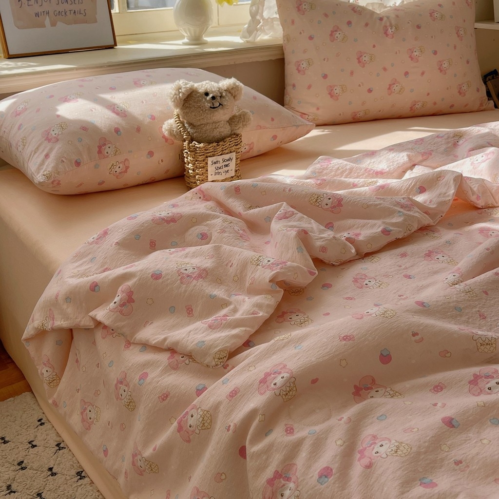 91家纺网 家纺一手货源 找家纺 繁花家居 2025新款AA版水洗棉超软夏被直播热款 卡哇伊小美