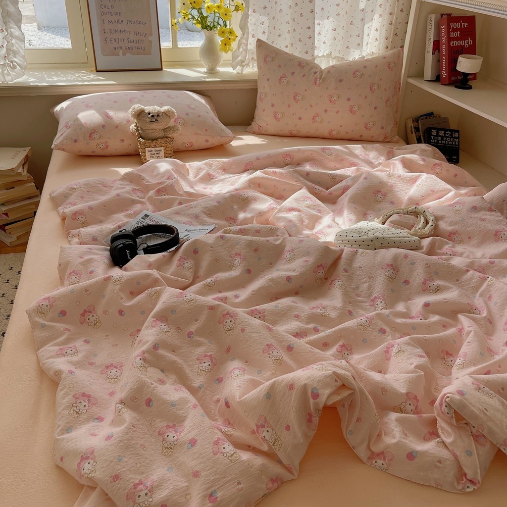 91家纺网 家纺一手货源 找家纺 繁花家居 2025新款AA版水洗棉超软夏被直播热款 卡哇伊小美