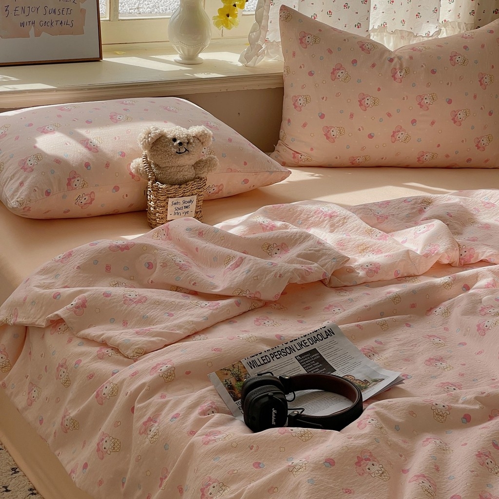 91家纺网 家纺一手货源 找家纺 繁花家居 2025新款AA版水洗棉超软夏被直播热款 卡哇伊小美