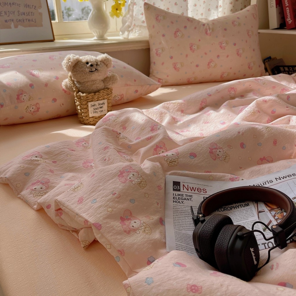 91家纺网 家纺一手货源 找家纺 繁花家居 2025新款AA版水洗棉超软夏被直播热款 卡哇伊小美