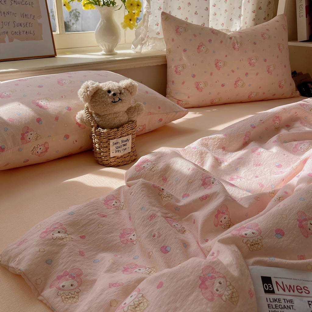 91家纺网 家纺一手货源 找家纺 繁花家居 2025新款AA版水洗棉超软夏被直播热款 卡哇伊小美