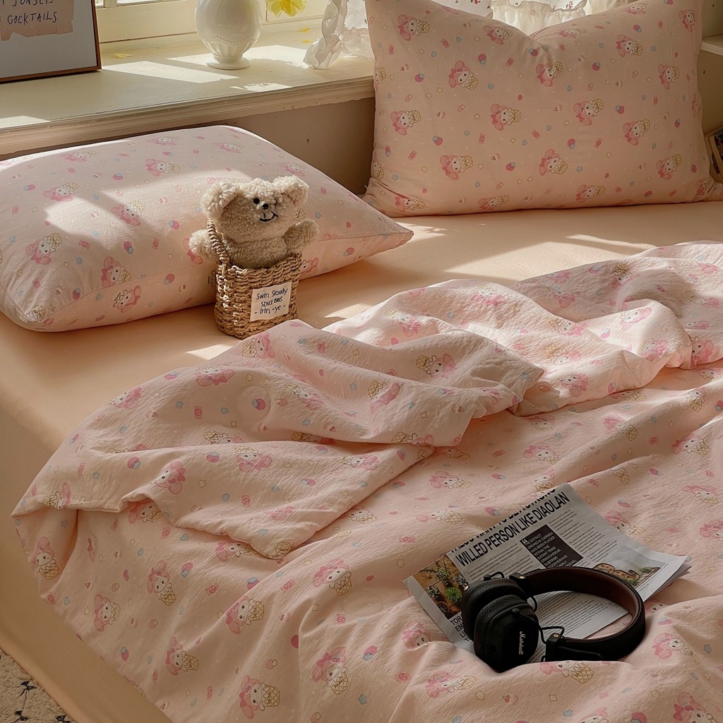 91家纺网 家纺一手货源 找家纺 繁花家居 2025新款AA版水洗棉超软夏被直播热款 卡哇伊小美