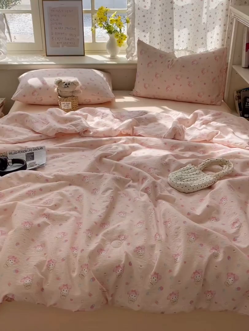 91家纺网 家纺一手货源 找家纺 繁花家居 2025新款AA版水洗棉超软夏被直播热款 卡哇伊小美