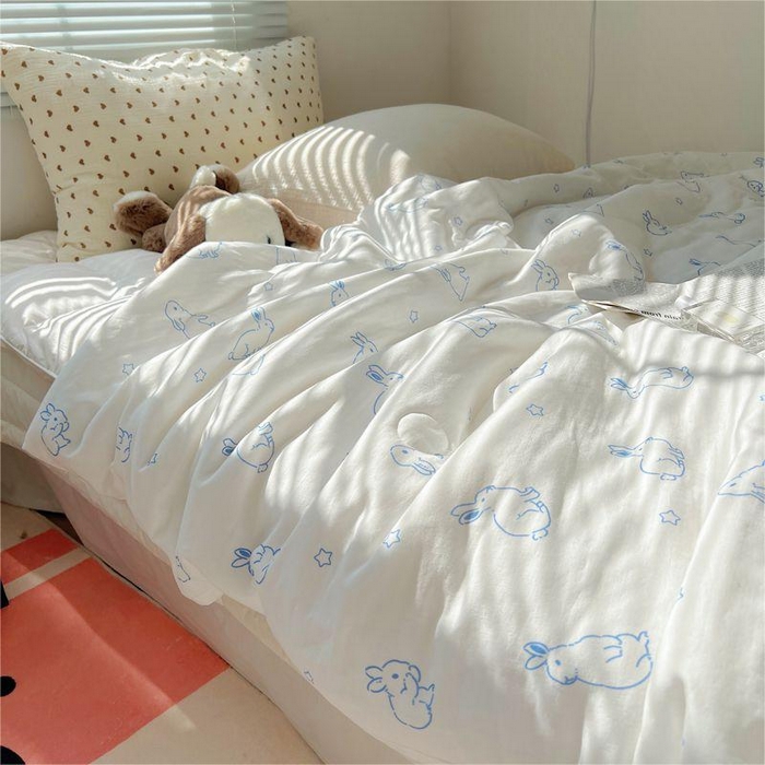 繁花家居 2025新款AA版水洗棉超软夏被直播热款 蓝边兔