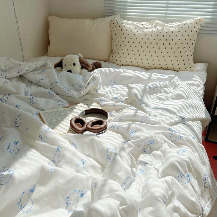 91家纺网 家纺一手货源 找家纺 繁花家居 2025新款AA版水洗棉超软夏被直播热款 蓝边兔