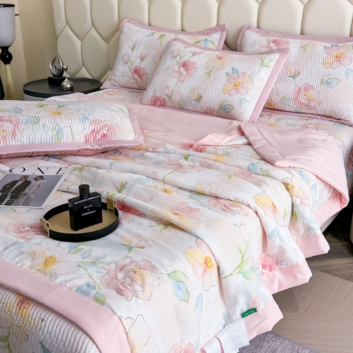 91家纺网 家纺一手货源 找家纺 晨晨家纺 2025新款A类印花莱赛尔天丝软席夏被夏凉被空调被 妙颜