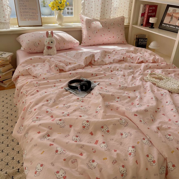 91家纺网 家纺一手货源 找家纺 繁花家居 2025新款AA版水洗棉超软夏被直播热款 慕斯甜猫