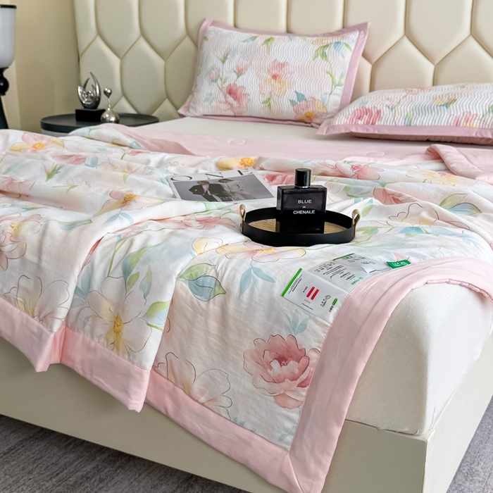 91家纺网 家纺一手货源 找家纺 晨晨家纺 2025新款A类印花莱赛尔天丝软席夏被夏凉被空调被 妙颜