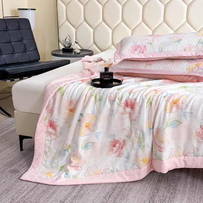 91家纺网 家纺一手货源 找家纺 晨晨家纺 2025新款A类印花莱赛尔天丝软席夏被夏凉被空调被 妙颜