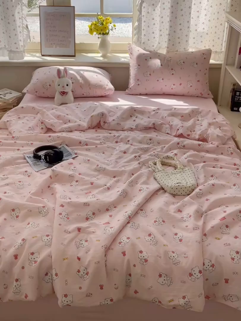 91家纺网 家纺一手货源 找家纺 繁花家居 2025新款AA版水洗棉超软夏被直播热款 慕斯甜猫