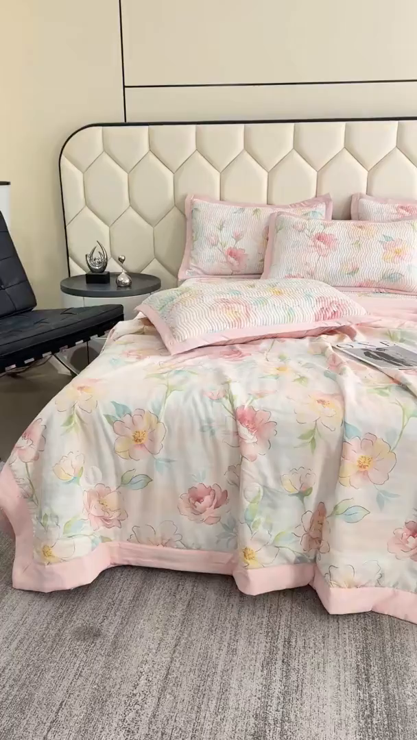 91家纺网 家纺一手货源 找家纺 晨晨家纺 2025新款A类印花莱赛尔天丝软席夏被夏凉被空调被 妙颜