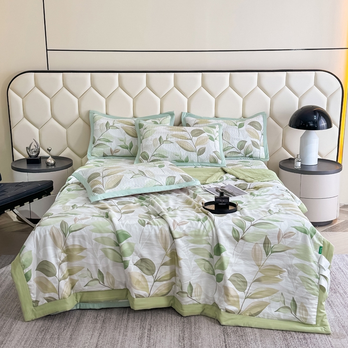 91家纺网 家纺一手货源 找家纺 晨晨家纺 2025新款A类印花莱赛尔天丝软席夏被夏凉被空调被 语叶