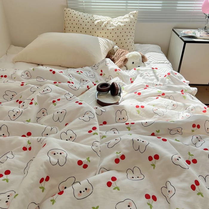 91家纺网 家纺一手货源 找家纺 繁花家居 2025新款AA版水洗棉超软夏被直播热款 樱桃兔