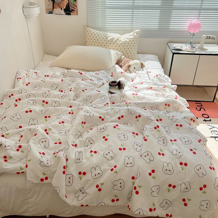 91家纺网 家纺一手货源 找家纺 繁花家居 2025新款AA版水洗棉超软夏被直播热款 樱桃兔