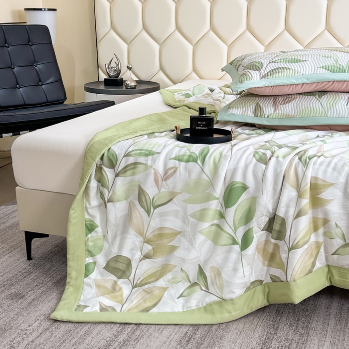 91家纺网 家纺一手货源 找家纺 晨晨家纺 2025新款A类印花莱赛尔天丝软席夏被夏凉被空调被 语叶