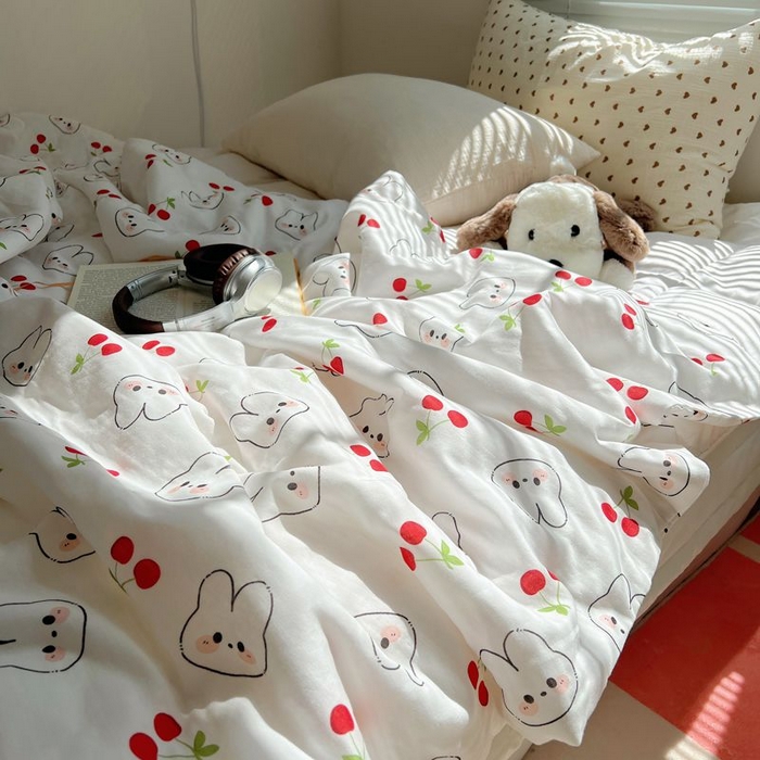 91家纺网 家纺一手货源 找家纺 繁花家居 2025新款AA版水洗棉超软夏被直播热款 樱桃兔