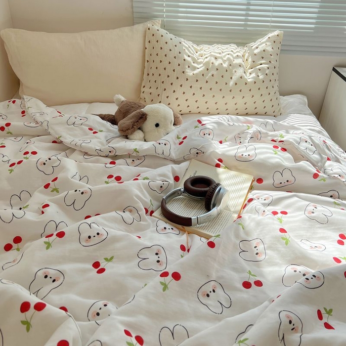 91家纺网 家纺一手货源 找家纺 繁花家居 2025新款AA版水洗棉超软夏被直播热款 樱桃兔