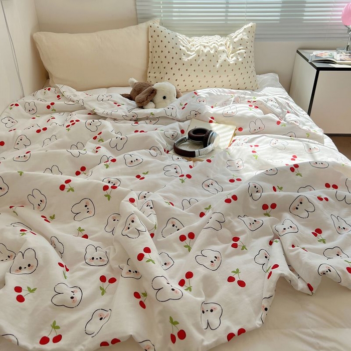 91家纺网 家纺一手货源 找家纺 繁花家居 2025新款AA版水洗棉超软夏被直播热款 樱桃兔