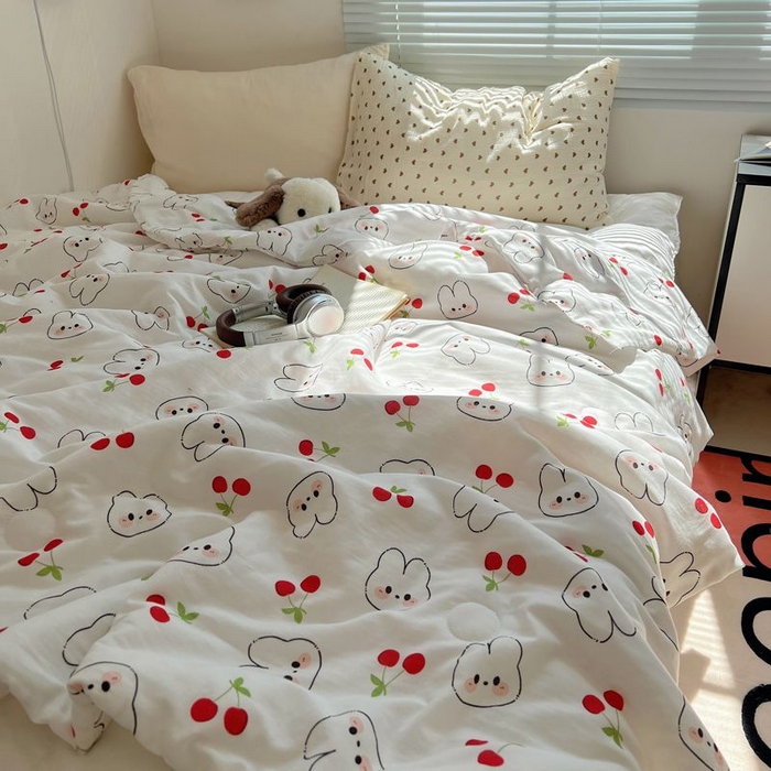 91家纺网 家纺一手货源 找家纺 繁花家居 2025新款AA版水洗棉超软夏被直播热款 樱桃兔