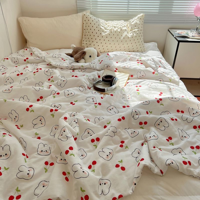 91家纺网 家纺一手货源 找家纺 繁花家居 2025新款AA版水洗棉超软夏被直播热款 樱桃兔