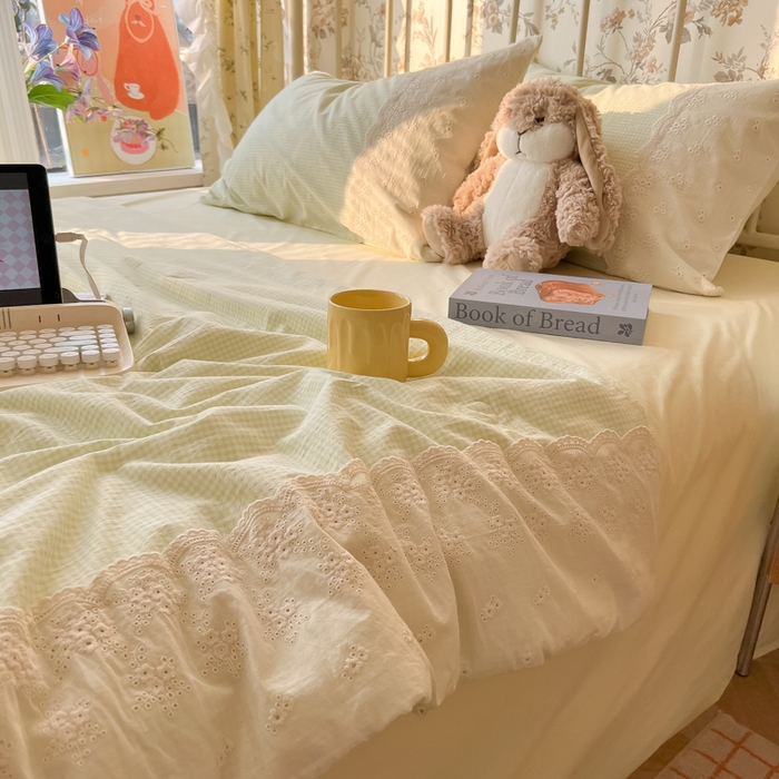 91家纺网 家纺一手货源 找家纺 盼季家纺 2025新款A类夏季夏天蕾丝花边大豆纤维被夏凉被床单四件套空调被 蕾丝花边夏被-绿小格