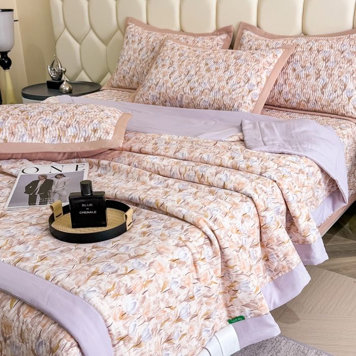 91家纺网 家纺一手货源 找家纺 晨晨家纺 2025新款A类印花莱赛尔天丝软席夏被夏凉被空调被 紫韵