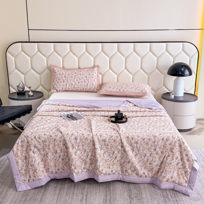 91家纺网 家纺一手货源 找家纺 晨晨家纺 2025新款A类印花莱赛尔天丝软席夏被夏凉被空调被 紫韵