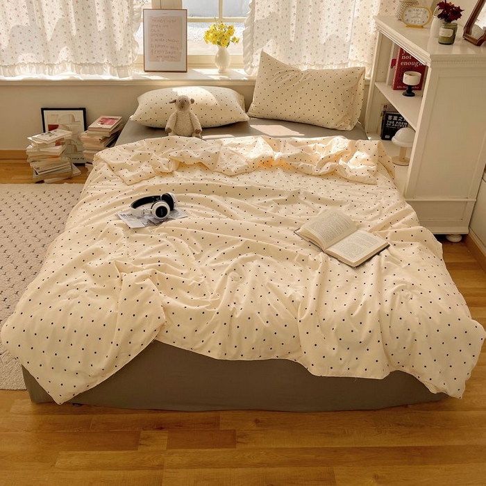 91家纺网 家纺一手货源 找家纺 繁花家居 2025新款AA版水洗棉超软夏被直播热款 波点旋律-白