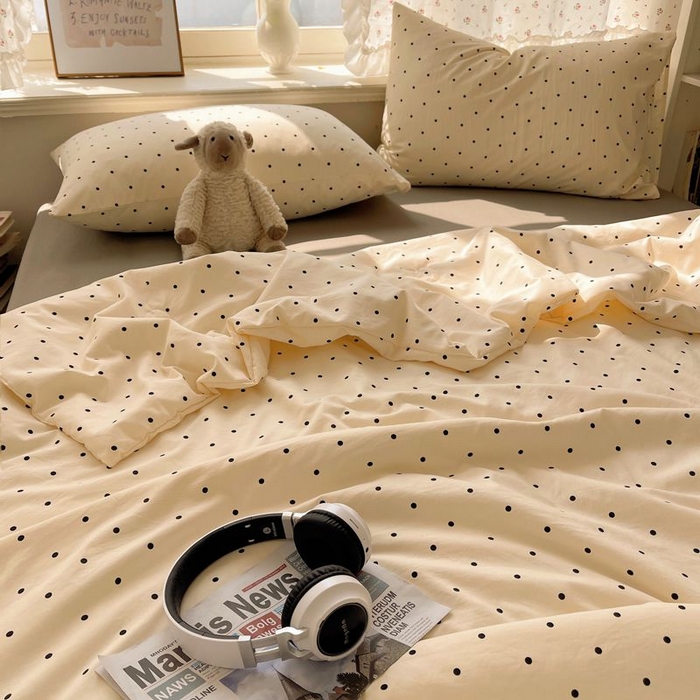 91家纺网 家纺一手货源 找家纺 繁花家居 2025新款AA版水洗棉超软夏被直播热款 波点旋律-白