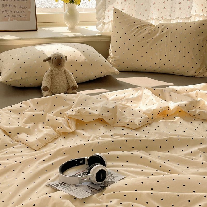 91家纺网 家纺一手货源 找家纺 繁花家居 2025新款AA版水洗棉超软夏被直播热款 波点旋律-白