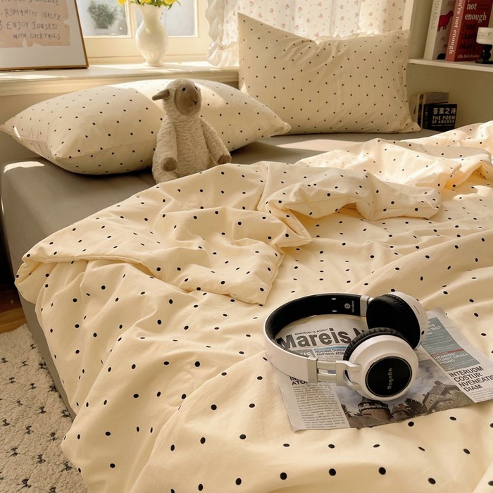 91家纺网 家纺一手货源 找家纺 繁花家居 2025新款AA版水洗棉超软夏被直播热款 波点旋律-白