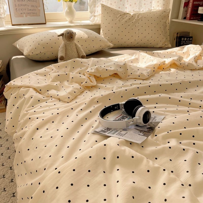 91家纺网 家纺一手货源 找家纺 繁花家居 2025新款AA版水洗棉超软夏被直播热款 波点旋律-白