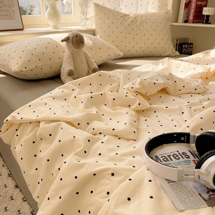 91家纺网 家纺一手货源 找家纺 繁花家居 2025新款AA版水洗棉超软夏被直播热款 波点旋律-白