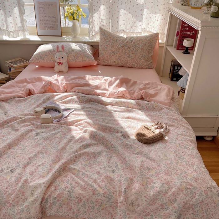 91家纺网 家纺一手货源 找家纺 繁花家居 2025新款AA版水洗棉超软夏被直播热款 花丛萌兔