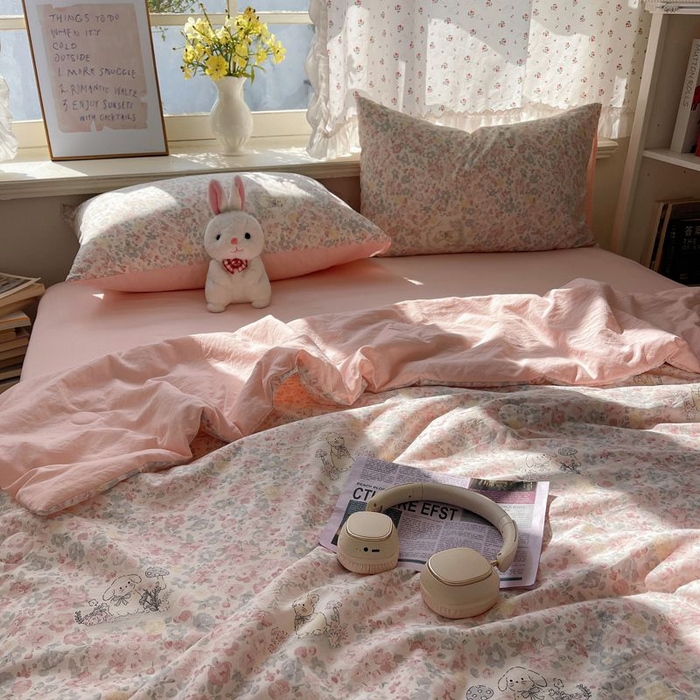 91家纺网 家纺一手货源 找家纺 繁花家居 2025新款AA版水洗棉超软夏被直播热款 花丛萌兔