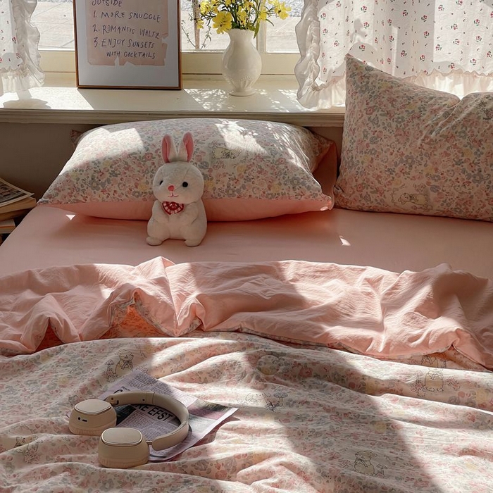 91家纺网 家纺一手货源 找家纺 繁花家居 2025新款AA版水洗棉超软夏被直播热款 花丛萌兔