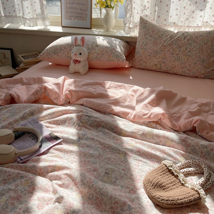 91家纺网 家纺一手货源 找家纺 繁花家居 2025新款AA版水洗棉超软夏被直播热款 花丛萌兔