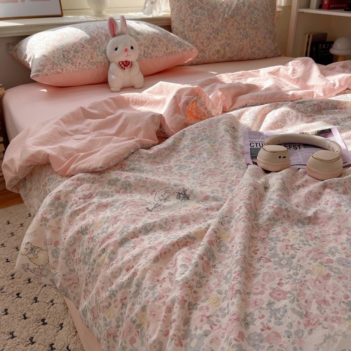 91家纺网 家纺一手货源 找家纺 繁花家居 2025新款AA版水洗棉超软夏被直播热款 花丛萌兔