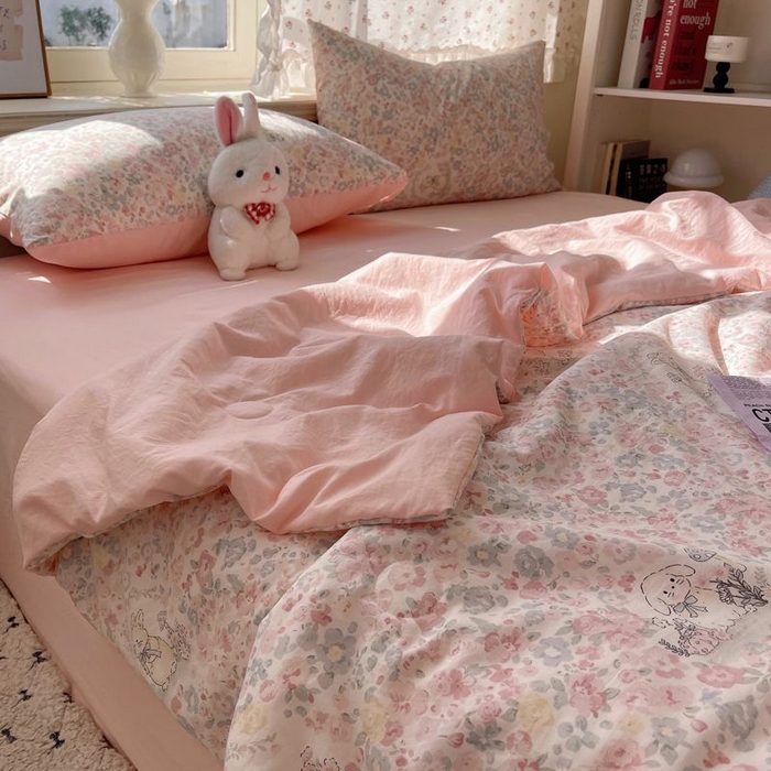 91家纺网 家纺一手货源 找家纺 繁花家居 2025新款AA版水洗棉超软夏被直播热款 花丛萌兔