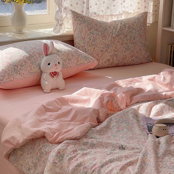 91家纺网 家纺一手货源 找家纺 繁花家居 2025新款AA版水洗棉超软夏被直播热款 花丛萌兔